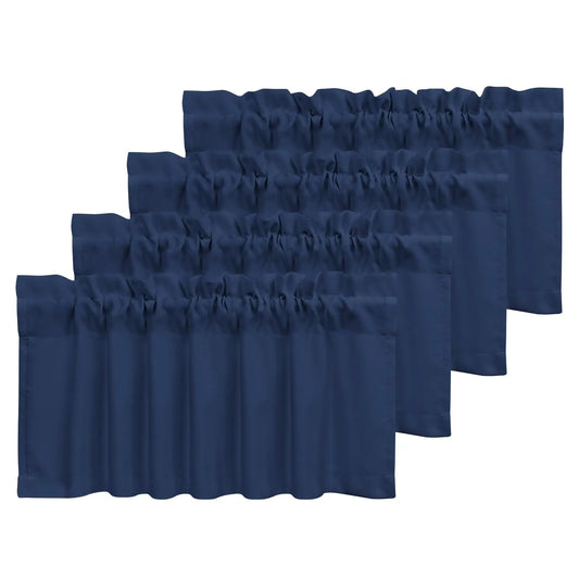 4 Panels Blackout Curtain Valances  Kitchen Navy Blue Valances for Windows Rod Pocket Short Curtains for Small Window